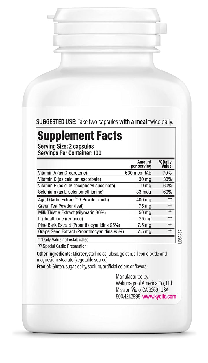 Aged Garlic Extract Formula 105, Detox & Anti-Aging, 200 Capsules (Packaging May Vary)