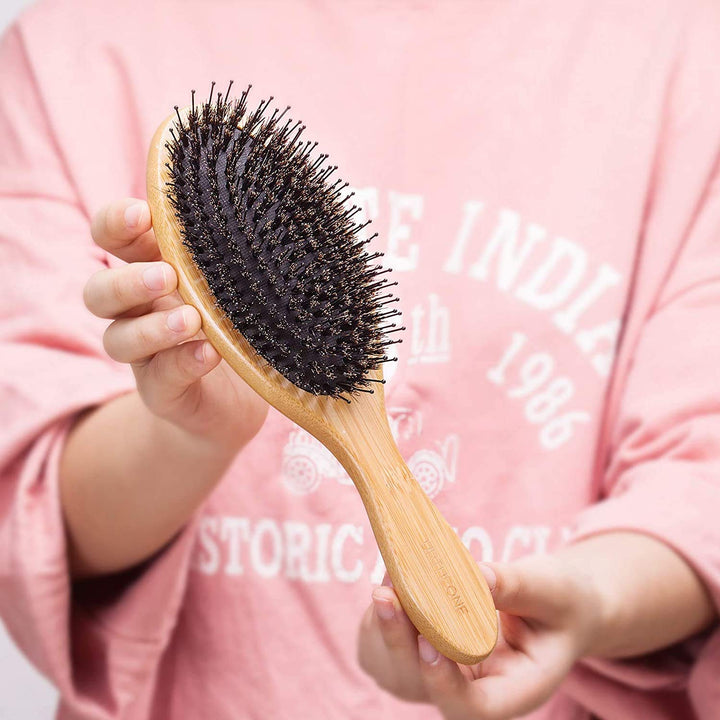 Hair Brush Boar Bristle Hairbrush for Thick Curly Thin Long Short Wet or Dry Hair Adds Shine and Makes Hair Smooth, Wooden Comb, Travel Bag & Gift Box Included