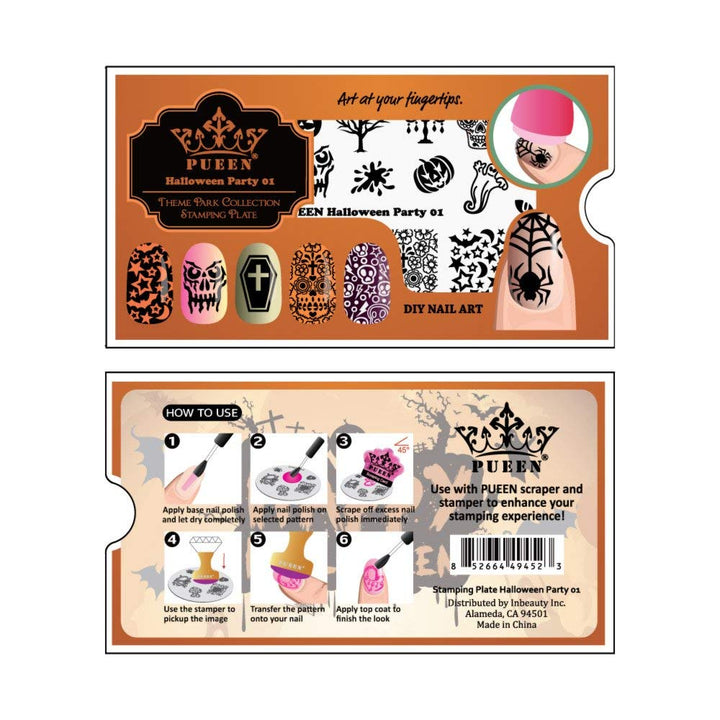 Nail Art Stamping Plate - Halloween Party 01 - Theme Park Collection 125x65mm Unique Nailart Polish Stamping Manicure Image Plates Accessories Kit - BH000725