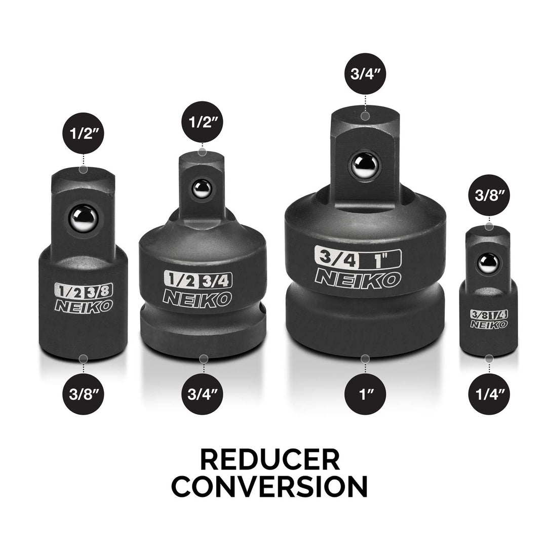 30223A 8 PC Impact Socket Adapter Set, Standard SAE Size, Cr-V Steel, Impact Driver & Wrench Conversion Kit, Locking Impact Socket Adapters & Reducer Set, Ball Detent, 1/4”, 3/8”, 1/2, 3/4”, 1”