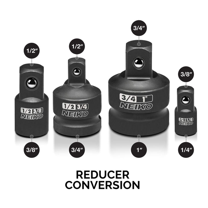 30223A 8 PC Impact Socket Adapter Set, Standard SAE Size, Cr-V Steel, Impact Driver & Wrench Conversion Kit, Locking Impact Socket Adapters & Reducer Set, Ball Detent, 1/4”, 3/8”, 1/2, 3/4”, 1”