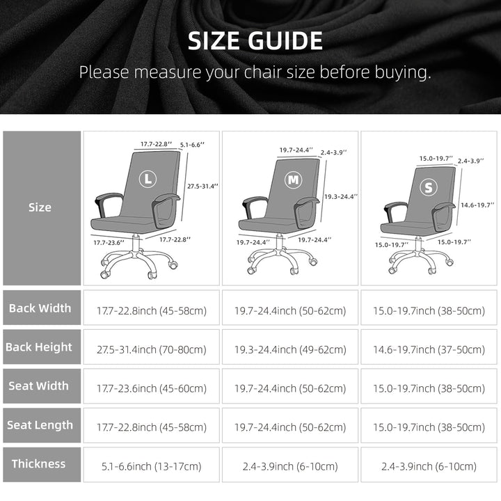 Water Resistant Office Chair Cover with Durable Zipper - Stretchable Universal Computer Chair Covering - Smooth Soft Polyester Slipcovers for Rotating Boss Chair, Desk Chair, High Back Chair (Black)