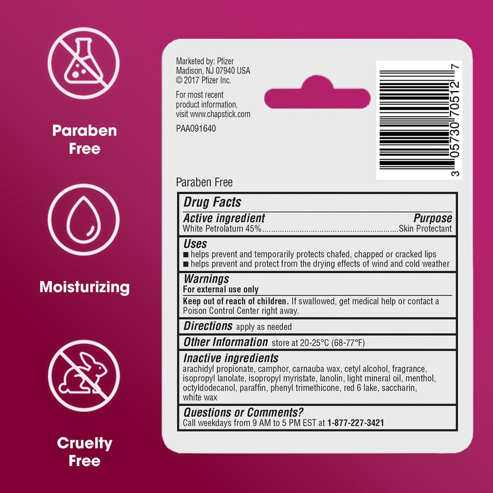 12 Pack, Cherry: Classic (12 Carded Packs Of 1 Stick) Cherry Flavor Skin Protectant Flavored Lip Balm Tube, 0.15 Ounce Each (12 Total Sticks)