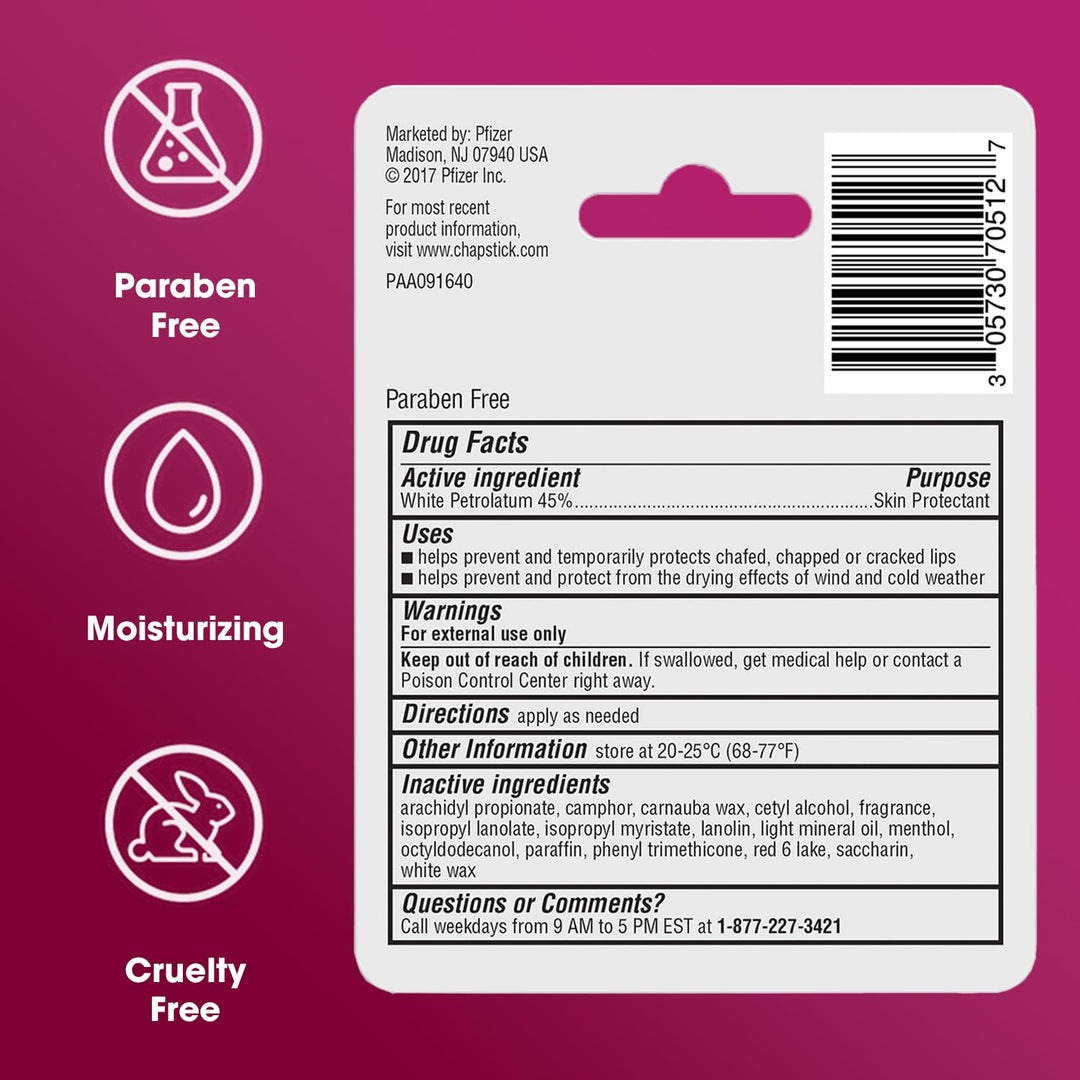 12 Pack, Cherry: Classic (12 Carded Packs Of 1 Stick) Cherry Flavor Skin Protectant Flavored Lip Balm Tube, 0.15 Ounce Each (12 Total Sticks)