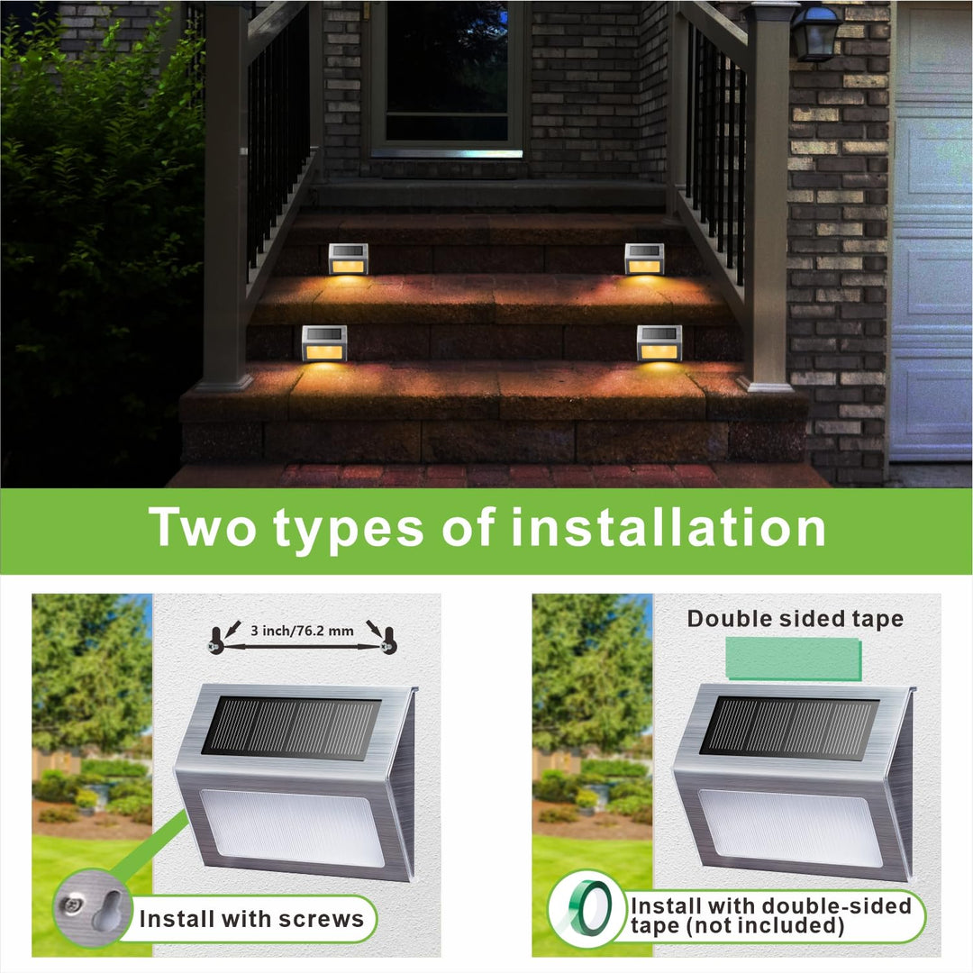 Solar Lights for Steps Decks Pathway Yard Stairs Fences, LED lamp, Outdoor Waterproof, Warm Light, 6 Pack