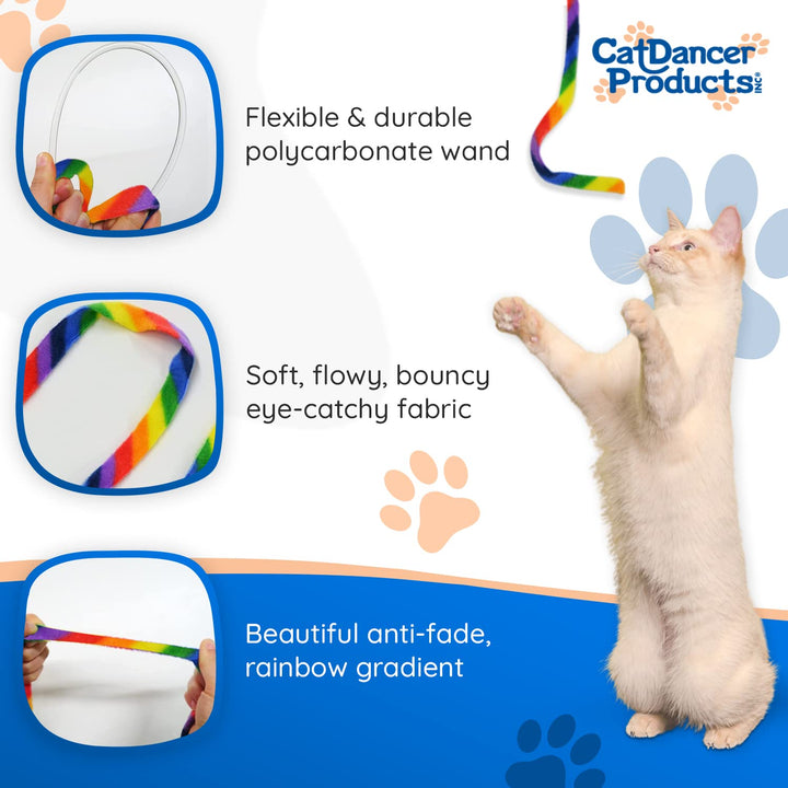 Products Rainbow Cat Wand Charmer, Safe Teaser Wand for Indoor Cats & Kittens, Flexible Exercise Toy Made of Multicolor Fabric Ribbon, For Medium Breeds