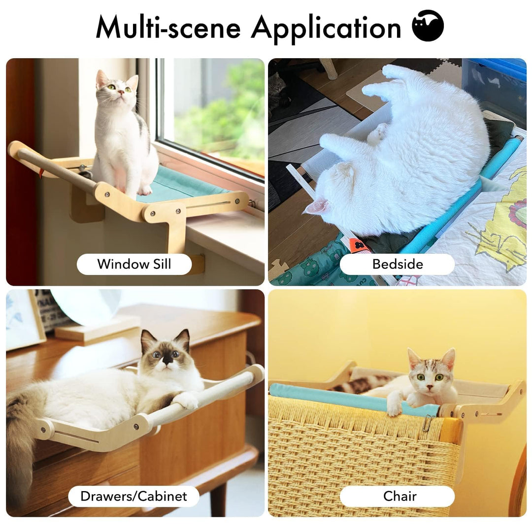 Cat Window Perch Lounge Mount Hammock Window Seat Bed Shelves for Indoor Cats No Drilling No Suction Cup (Blue/Grey)