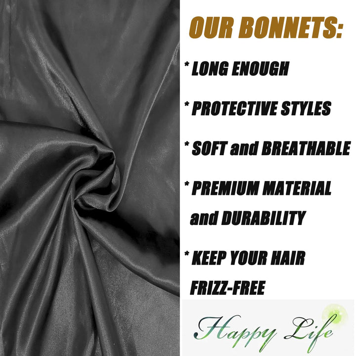 Braid Bonnet for Sleeping, Wide Elastic Band Satin Hair Wrap Sleeping Cap for Women Cap for Braids, Curly, Long Hair Black