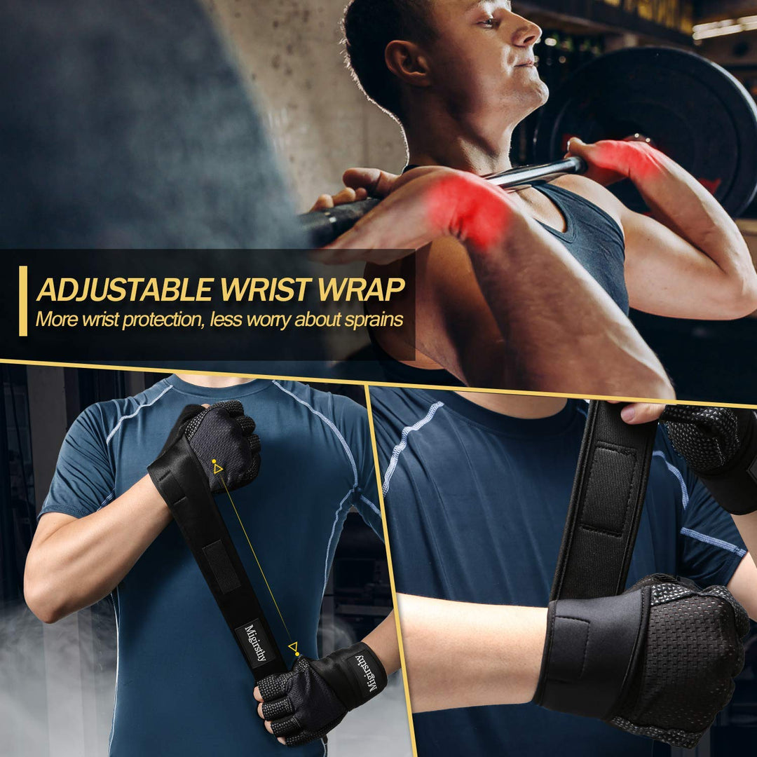Workout Gloves with Wrist Support Men, Breathable Lightweight Durable Weight Lifting Gloves Ideal for Gym Training Exercise Fitness, Full Palm Protection & Extra Grip, L