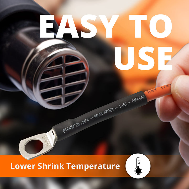 Heat Shrink Tubing Kit 180 PCS - 3:1 Ratio Adhesive Lined, 3.5 Length, Wire Shrink Wrap Tubing - Industrial Heat-Shrink Tubing - Black - Shrink Wrap Tubing | Heat Shrink Wire Tubing