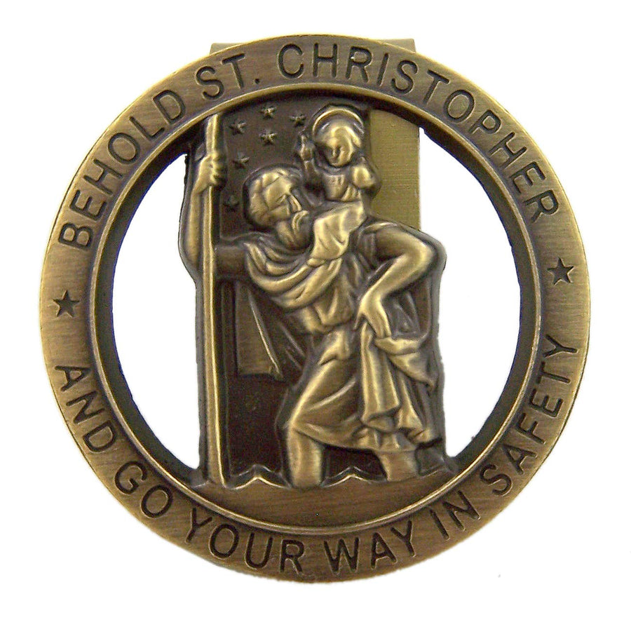 Round Bronze Saint St Christopher Go Your Way in Saftey Proctection Visor Clip, 1 3/8 Inch (Dia)