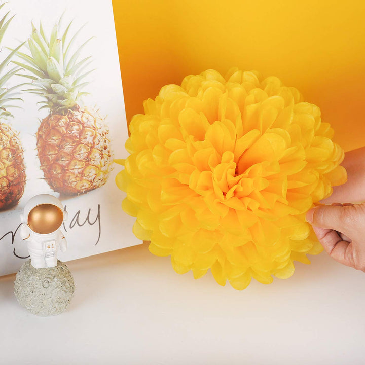 10 Yellow Tissue Pom Poms DIY Tissue Paper Flowers for Birthday Wedding Baby Shower Tea Party Dessert Table Decoration, Pack of 18