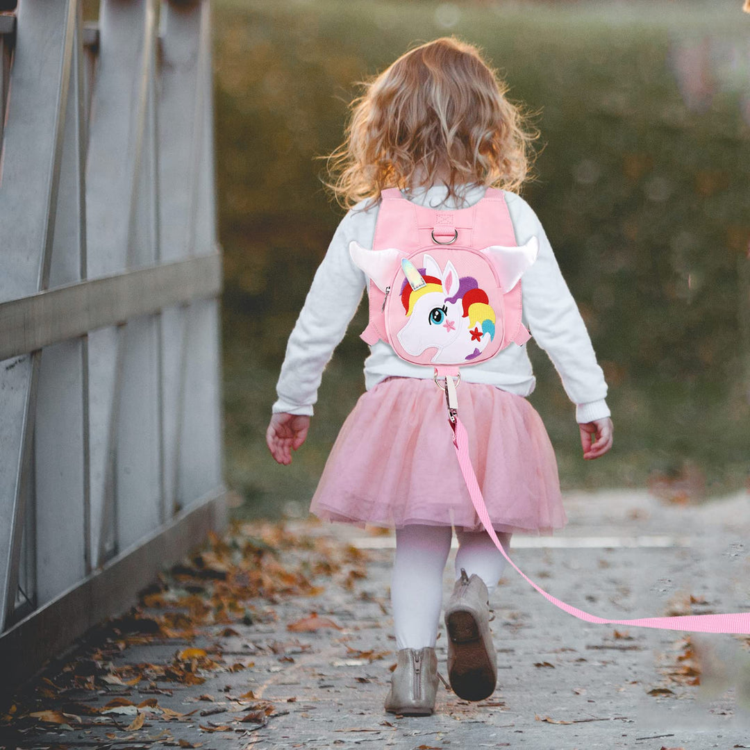 Toddler Harness with Leash + Anti Lost Wrist Link, Unicorn Toddler Harness Leashes, Child Walking Wristband Assistant Strap Belt for Baby Girls