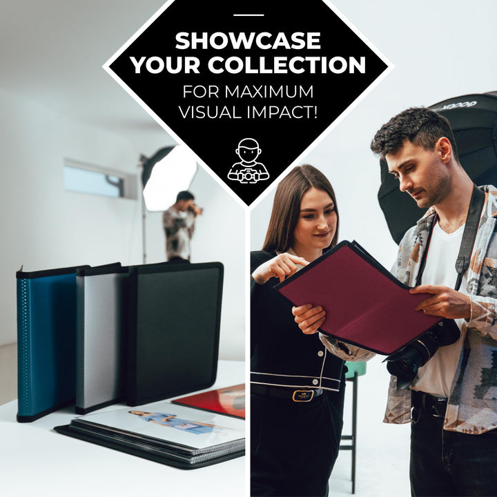 Photo Album 8x10 (Black) with Black Mounting Paper, 8 x 10 Photo & Art Portfolio Presentation Book, 24 Clear Sleeves, Each Shows 48 Pages, Professional Photography Book for Pictures, Artwork