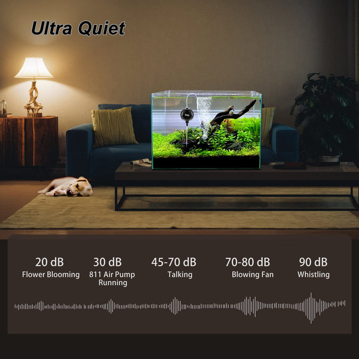 Quiet Mini Air Pump for Aquarium 1.5 Watt Oxygen Fish Air Pump for 1-15 Gallon Fish Tank with Air Stone Air Tubing Clip Black