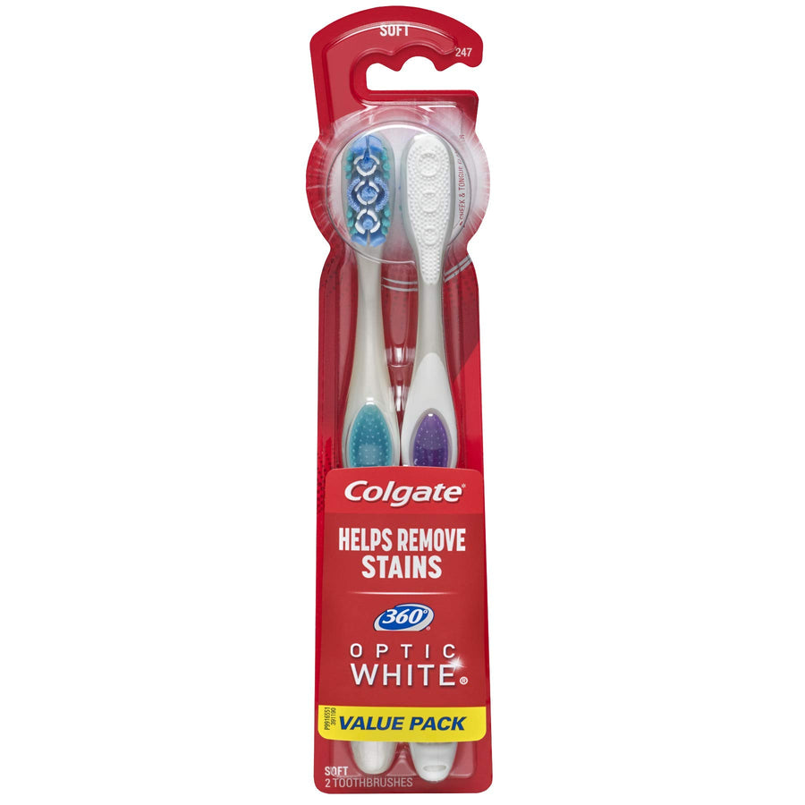 360° Optic White Whitening Toothbrush, Soft - 2Count