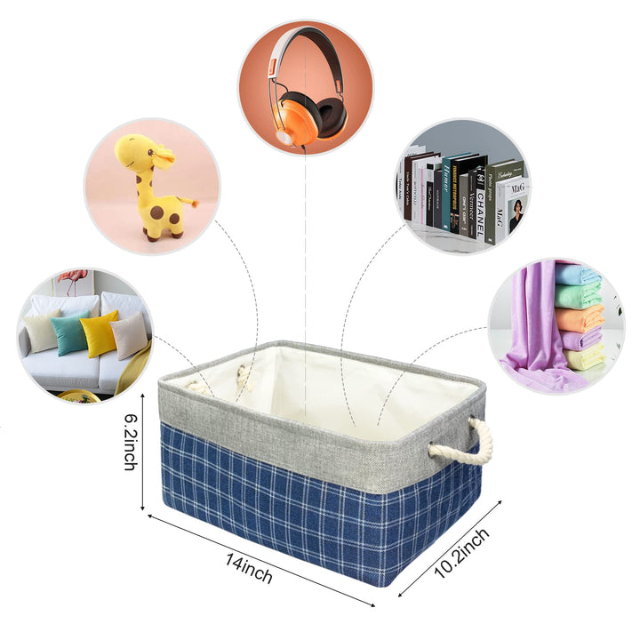 Fabric Storage Bins Foldable Storage Baskets for Shelves, Organizing Baskets Blue with Cotton Handles, Storage Basket Bins for Clothes Organizing Home Closet Nursery Toy, 3-Pack