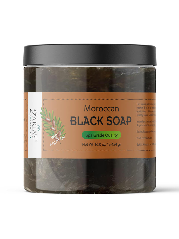 Zakia's Morocco Moroccan Black Soap (Beldi Olive Soap) Argan Oil Unscented, 100% natural, Body Scrub, Pure & Natural, Purifying, Cleansing, exfoliating for Hammam Ritual- 16.0 Oz / 552gr Value Size