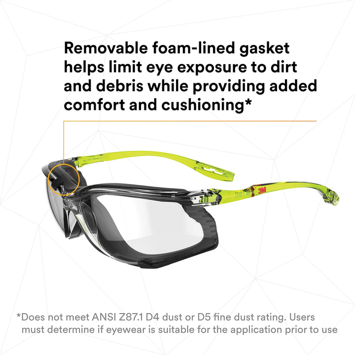 Safety Glasses, Solus CCS Series, Pack of 1, ANSI Z87, Scotchgard Anti-Fog Coating, Clear Lens, Corded Ear Plug Control System, Removable Foam Gasket, SCCS01SGAF-GRN-F