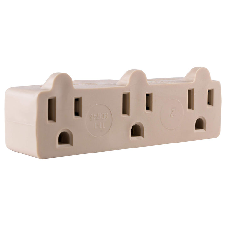 3-Outlet Extender, Grounded Wall Tap, 3-Prong, Multiple Plug, Power Splitter, Cruise Essentials, Use for Home Office School Dorm, UL Listed, Light Almond, 54203