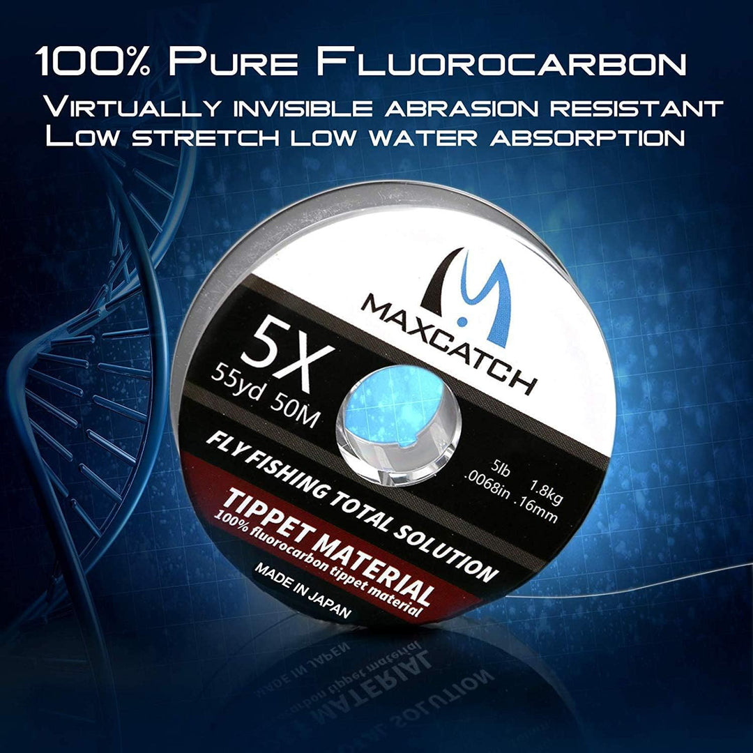 Maxcatch Fluorocarbon Fly Fishing Tippet Material Leader Line –Virtually Invisible – 55yards 0X-6X (Made in Japan) (Freshwater Fluorocarbon, 4X-6lb-55yd)