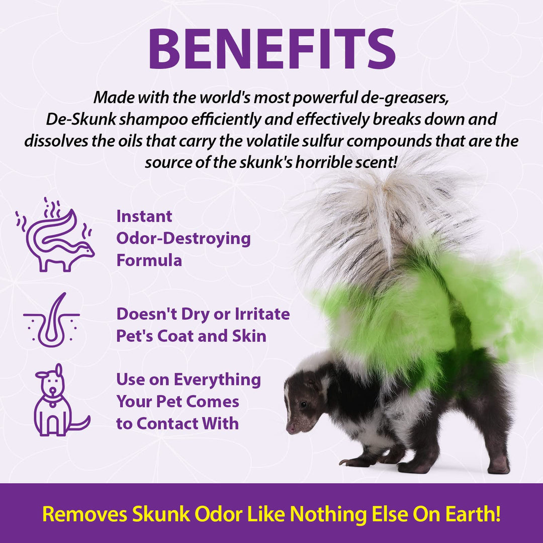 Odor Destroying Shampoo for Dogs, 32 oz. – Formulated with Powerful De-Greasers, Skunk Odor Remover for Pets, Carpet, Furniture and More – Removes Skunk Smell Fast
