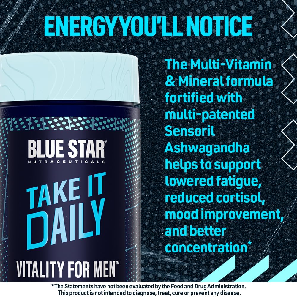 Vitality for Men - Multivitamin & Mineral Formula for Men who Workout, w/Ashwagandha and B-Vitamins - Energy You’ll Notice - 90 Veggie Capsules