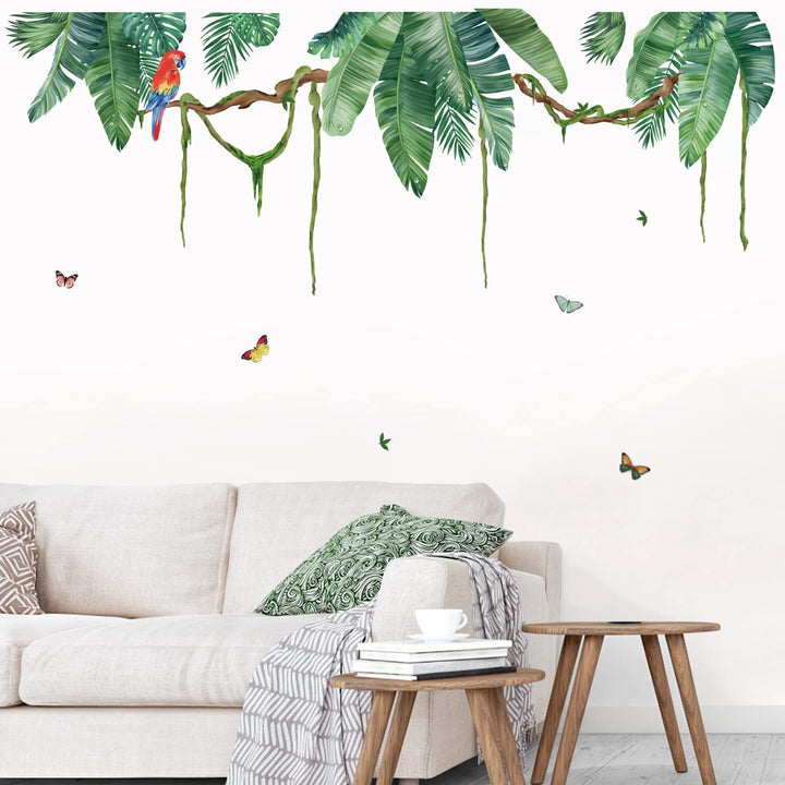 Palm Leaf Wall Stickers Tropical Leaves Green Plant Peel and Stick Wall Art Decals for Living Room Bedroom TV Background (W:52 inches)