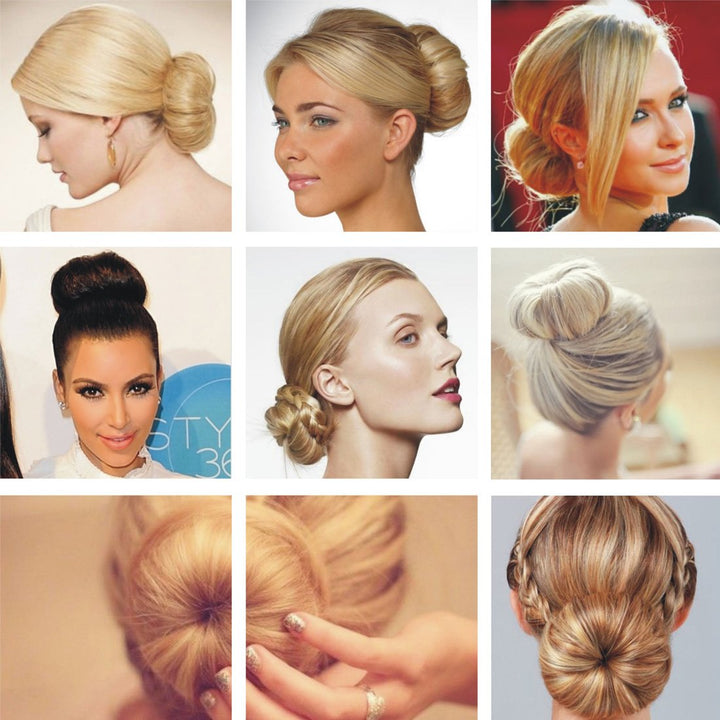Goldrose Beauty Buns 2 Pieces Magic Hair Styling Styler Twist Ring Former Shaper Doughnut Donut Chignon Bun Maker Clip Hair Curler Accessory Middle & Large (Black)