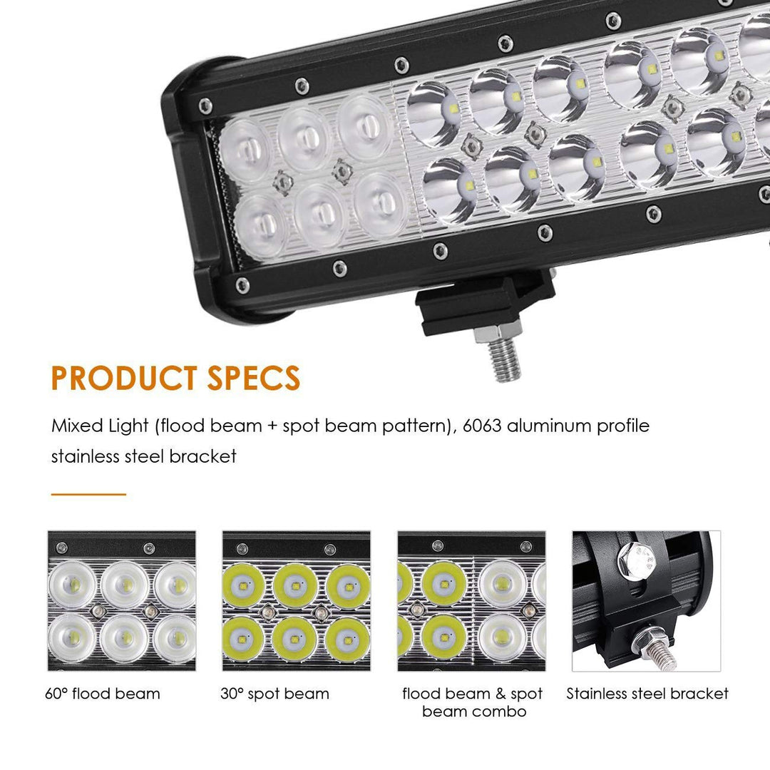 12 Inch LED Light Bar with Wiring Harness 72W 7200lm Light Bar Combo Beams 24pcs 3W Led Chips Waterproof Led Work Light for Truck Pickup Jeep SUV ATV UTV
