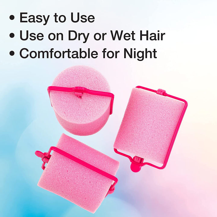 Foam Hair Rollers - Heatless hair curlers - Foam Rollers - Heatless Hair rollers in Large - Pink - 9 Count w/storage case