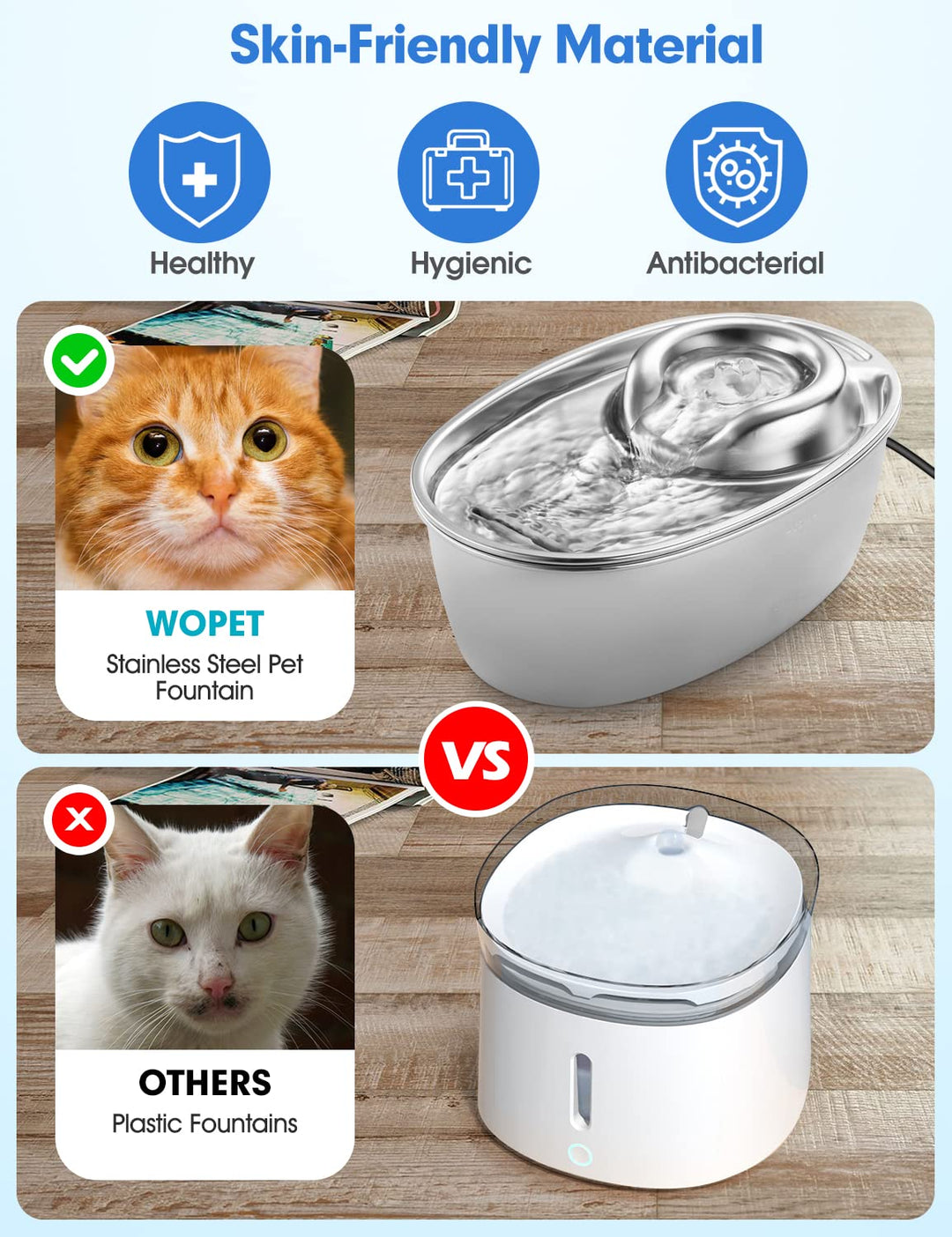 F10 Cat Water Fountain Stainless Steel,67oz/2L Pet Water Fountain,Automatic Cat Water Dispenser,Cat Bowl,Dog Water Fountain,Dishwasher Safe for Cats&Dogs (F10)