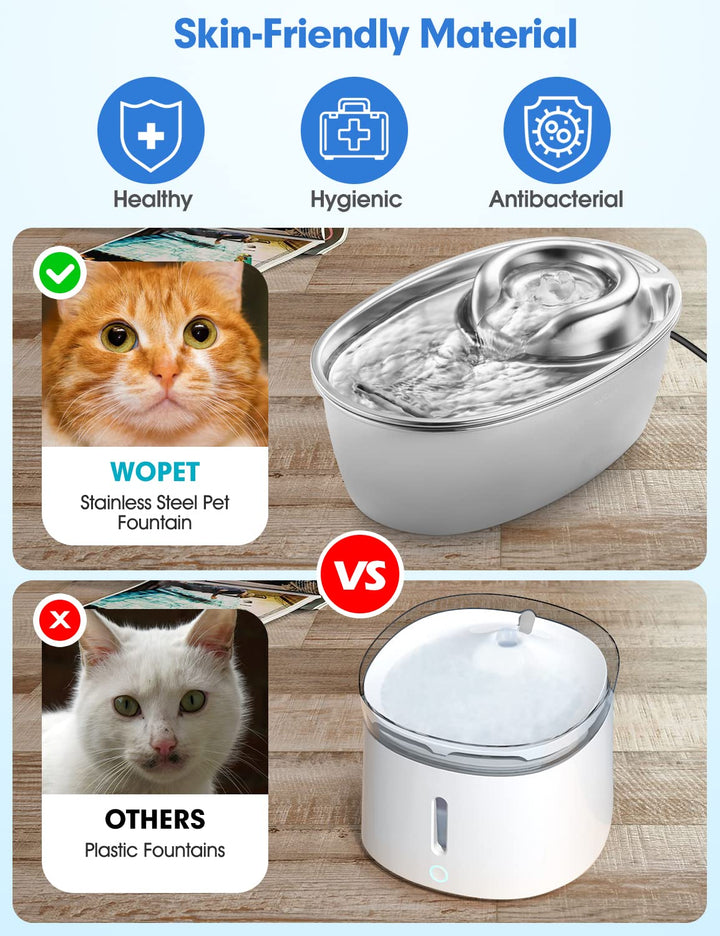 F10 Cat Water Fountain Stainless Steel,67oz/2L Pet Water Fountain,Automatic Cat Water Dispenser,Cat Bowl,Dog Water Fountain,Dishwasher Safe for Cats&Dogs (F10)