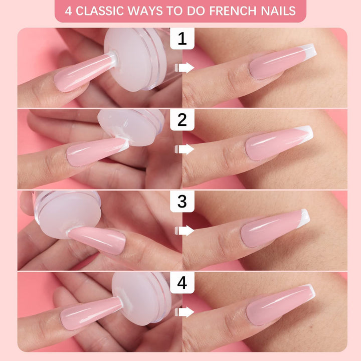 French Nail Stamper - French Tip Nail Tools with Replaceable Stamper Head and Nail Scraper Silicone Nail Stamper Kit