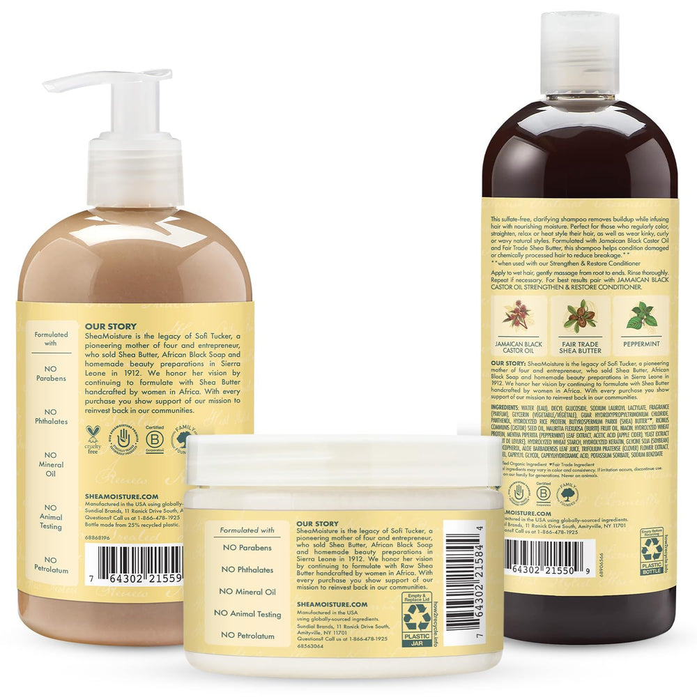 Curly Bundle: 16 oz Shampoo, 13 oz Conditioner, 11.5 oz Leave-in with Jamaican Black Castor Oil for Healthy Growth and Restoration - Sulfate Free
