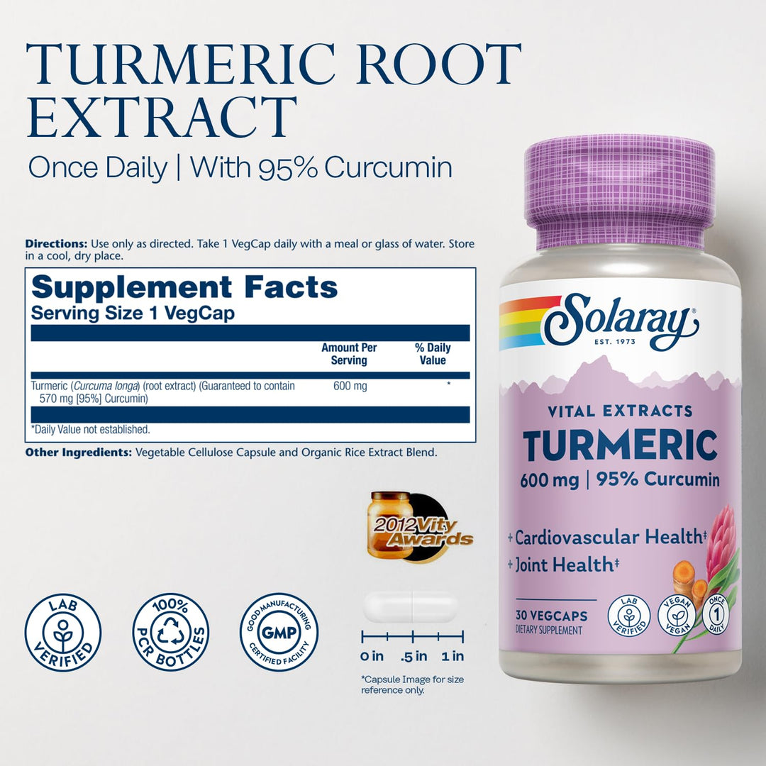 Turmeric Root Extract 570 mg - Turmeric Curcumin Capsules - with 95% Curcumin - Heart Health and Joint Health Support - Lab Verified, 60-Day Guarantee - 60 Servings, 60 VegCaps (30 CT)