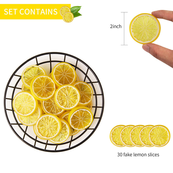 20pcs Mini Simulation Fruit Lemon Slices,Fake Artificial Plastic Fruit Model Decorative Wedding Ornament Festival Decoration,Photography Props,Basket Display Filler Fruit (Yellow)