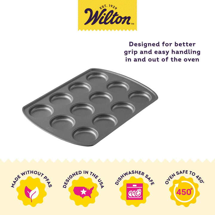 Perfect Results 12-Cavity Muffin Top Pan, Made without PFAS Non-Stick Bakeware, Scratch Resistant Baking Pan (Steel), the Must-Have Kitchen Essential.