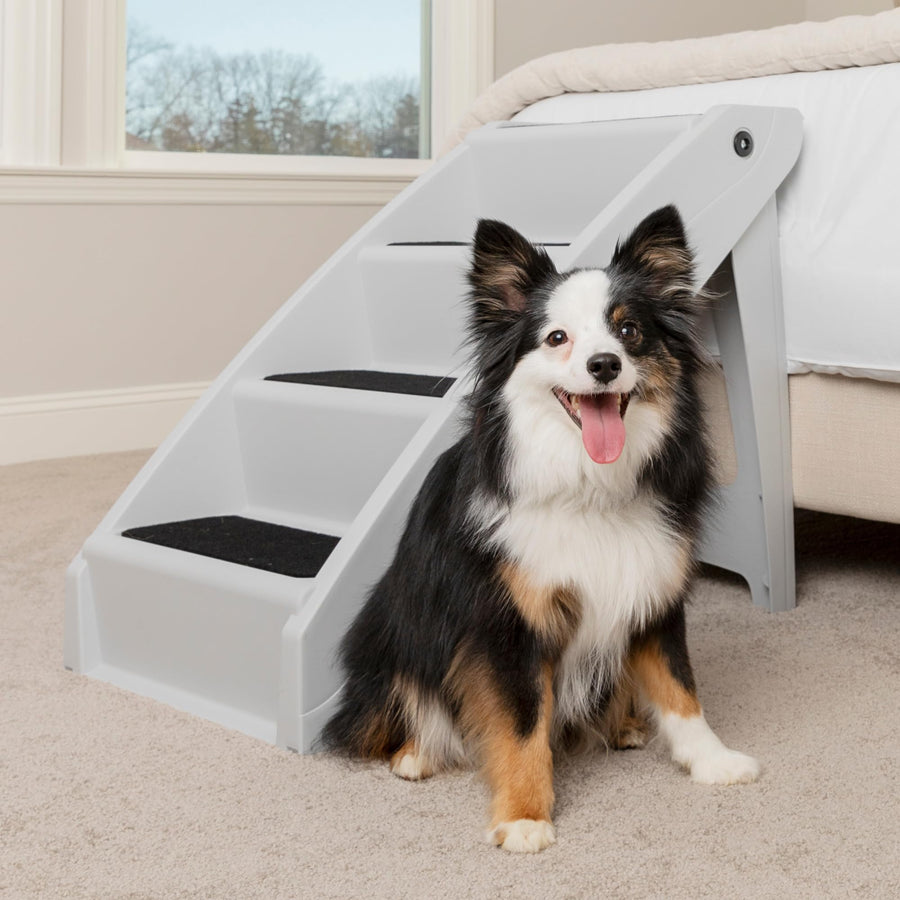 CozyUp Folding Dog Stairs, Portable Indoor/Outdoor Pet Steps for Bed, Couch & Car, Grey, 25 Inch