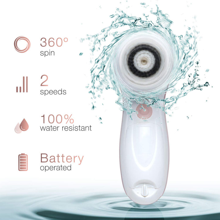 Waterproof Facial Cleansing Spin Brush Set with 3 Exfoliating Brushes - Complete Face Spa System - Advanced Microdermabrasion for Gentle Exfoliation and Deep Scrubbing (Dove)
