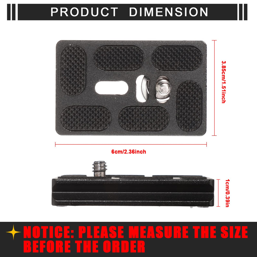 2 Pieces Metal Quick Release Plate with 1/4''-20 Camera Screw Tripod Mount Plate Fits Standard for DSLR Camera Tripod Ball Head(Black,Pu60)