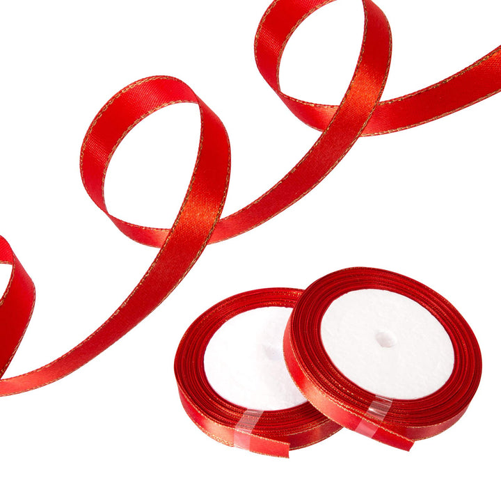 Red Satin Ribbon with Gold Edges 1/2 X 25Yd, 2 Rolls