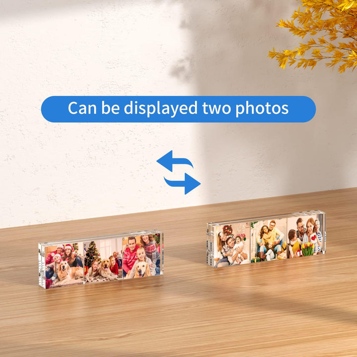 Photo Booth Acrylic 2x6 Picture Frame, Double Sided Mini Block Desktop Display