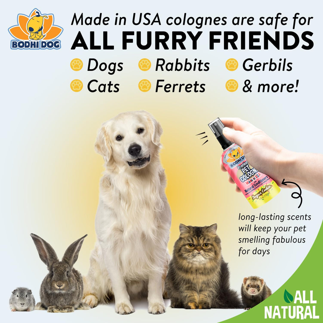 Natural Dog Cologne (Sugar Cookie) - Premium Scented Deodorizing Pet Perfume with Conditioner for Dogs & Cats - Keeps Pets Fresh & Clean - Gentle and Safe Formula, Made in USA (4 Fl Oz)