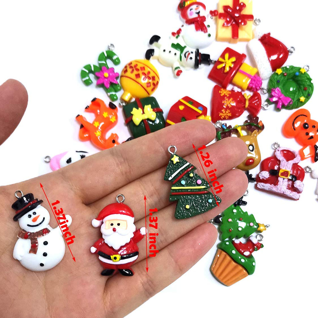 30pcs Mini Christmas Ornaments Tree Decorations, Small Christmas Tree Ornaments with Santa Claus, Snowman, Reindeer and More Resin Tiny Christmas Figurines for Holiday Christmas Hanging Decor