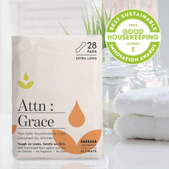 Attn: Grace Heavy Incontinence Pads for Women (28-Pack) - High Absorbency Protection for Heavy Bladder Leaks, Postpartum, or Postpartum/Discreet, 100% Breathable & Plant-Based/Soothes Skin
