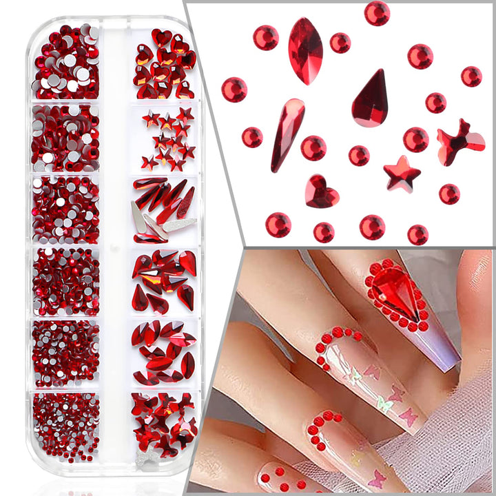 2 Box 1620 Pieces Ruby Red Rhinestones For Nails Flat Back Nail Rhinestones And Nail Crystals For Women Nails Red Gems Fake Nail Diamonds For Nails Art Gem Stones Glass Rhinestones 3d Nail Art