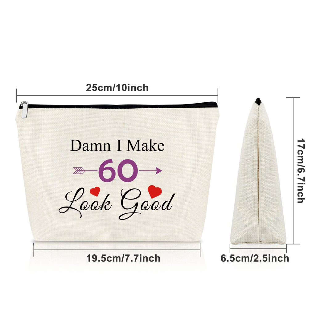 60th Birthday Gifts for Women Makeup Bag Turning 60 Gifts for Friend Female 60 Year Old Birthday Gift Cosmetic Bag Birthday Gift for Mom Grandma Aunt Wife Coworker Cosmetic Travel Pouch