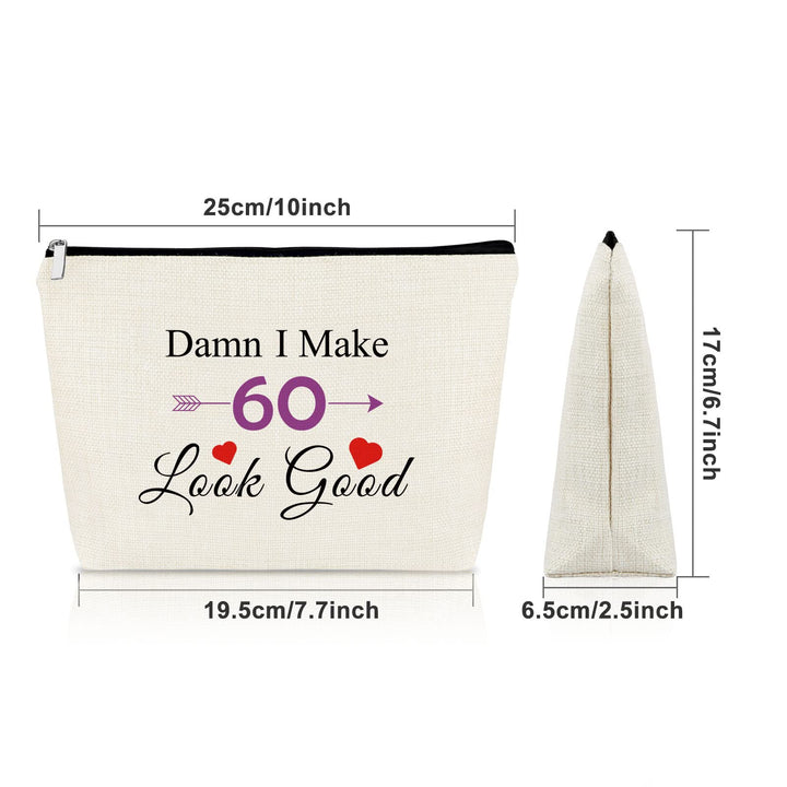 60th Birthday Gifts for Women Makeup Bag Turning 60 Gifts for Friend Female 60 Year Old Birthday Gift Cosmetic Bag Birthday Gift for Mom Grandma Aunt Wife Coworker Cosmetic Travel Pouch