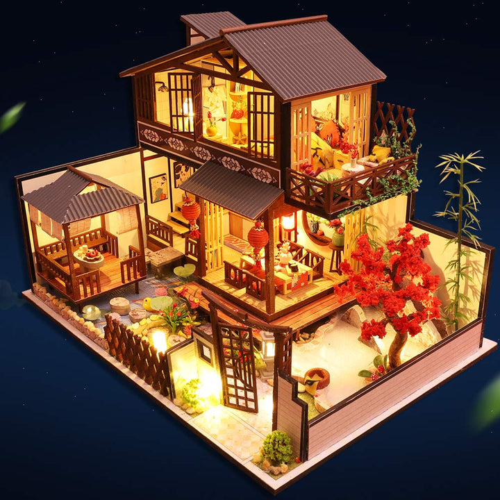 Dollhouse Miniature with Furniture, DIY Wooden Dollhouse Kit Plus Dust Proof and Music Movement, 1:24 Scale Creative Room Idea (Forest Habitat)